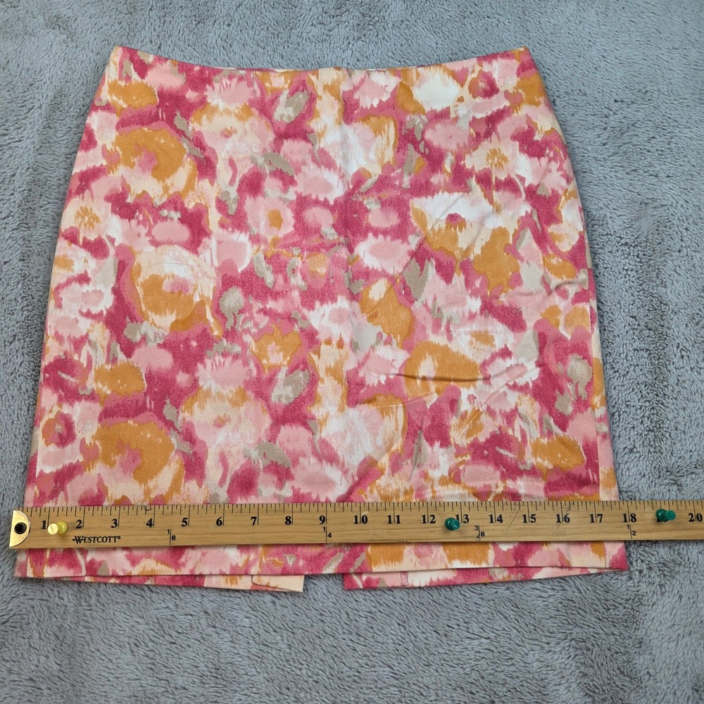 Talbots Pencil Skirt Womens 2P Abstract Floral Stretch Cotton Pink Orange Multi